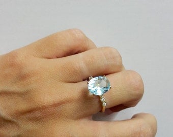 SALE! Aquamarine ring,diamond ring,prong setting ring,14k gold filled ring,gemstone ring,wedding ring,march birthstone ring,cocktail ring