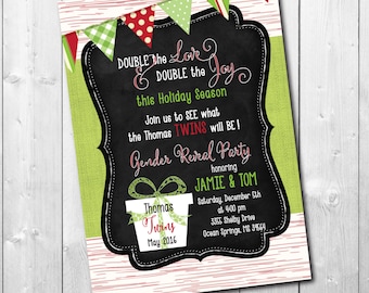 Holiday Gender Reveal Invitation for TWINS/ DIGITAL FILE / printable / wording can be changed
