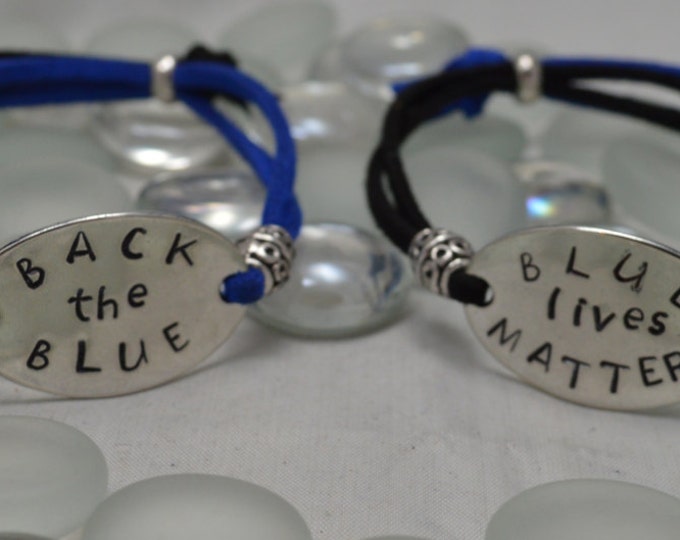 Back the Blue, Hand Stamped Adjustable Simple Bracelet, Unisex, Back The Blue, Blue Lives Matter, A Thin Blue Line, Police Support