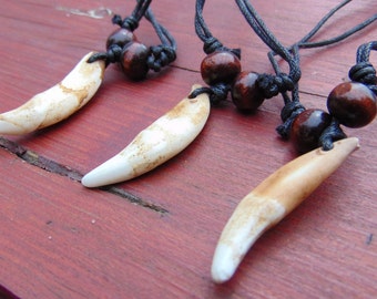 Wolf Tooth Necklace, Wax Cord Adjustable Necklace, Wolf Fang Pendant, Bone Necklace, Wolf Tooth Charm, Handmade Necklace