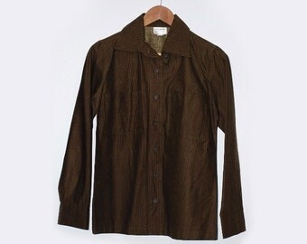 Marimekko – Vintage 1970s Women's Button Down Shirt with Stripes