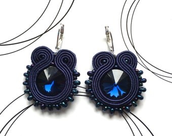 Navy Blue Earrings, Handmade Gift, Soutache Bijouterie, Evening Earrings, Dangling Earrings, Night Dress Earrings, Earrings For Date