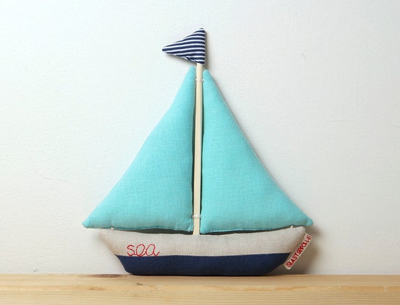 Sailboat toy linen toy plush sailboat boat toy boat by slastidolls