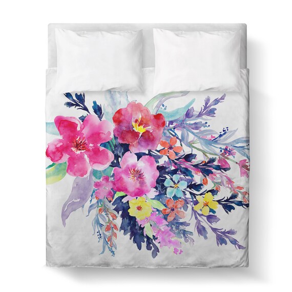 Floral Watercolor Duvet Cover/ Comforter cover/ 3 sizes