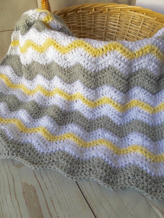 Crochet baby blanket baby blanket yellow white by knotesandknots