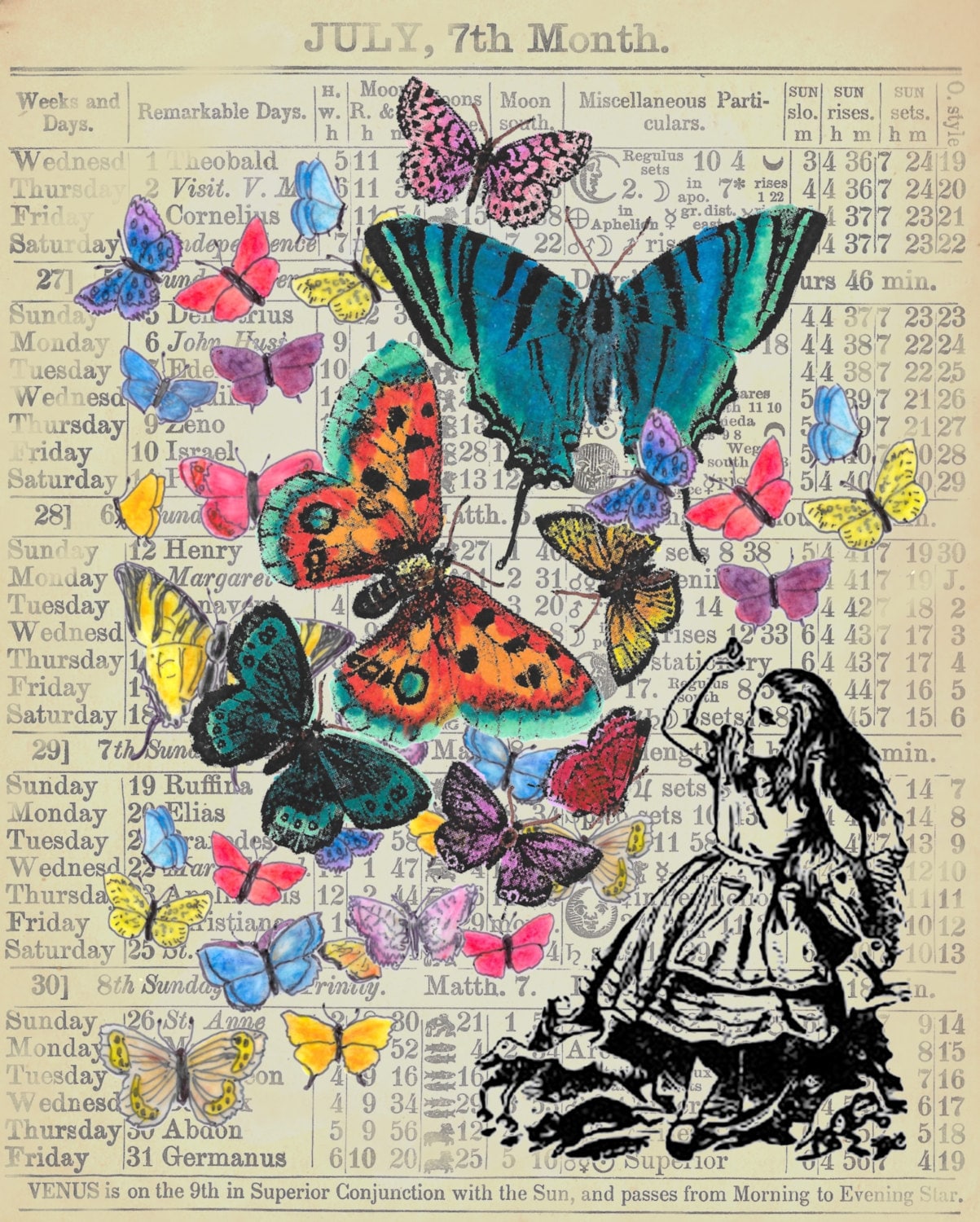 Alice in Wonderland Butterflies Vintage Image print on print