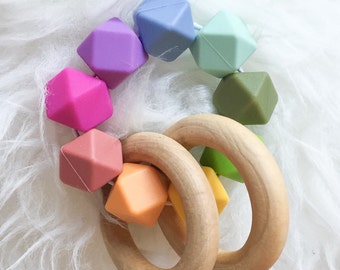 Wooden Teething Toy Baby Gift Wooden Teether Waldorf Toy Montessori Baby Toy Sensory Teether