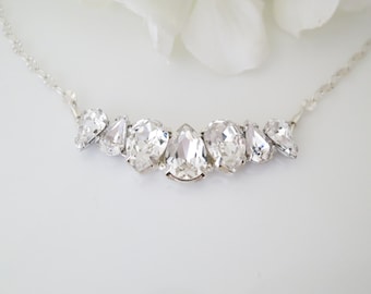 Wedding Necklace, Swarovski rhinestone necklace, Simple crystal necklace, Teardrop bridal necklace