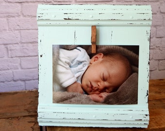 Rustic nursery picture frame aqua mint - distressed picture frame - picture frame 4x6 5x7 - picture frame - wooden picture frame