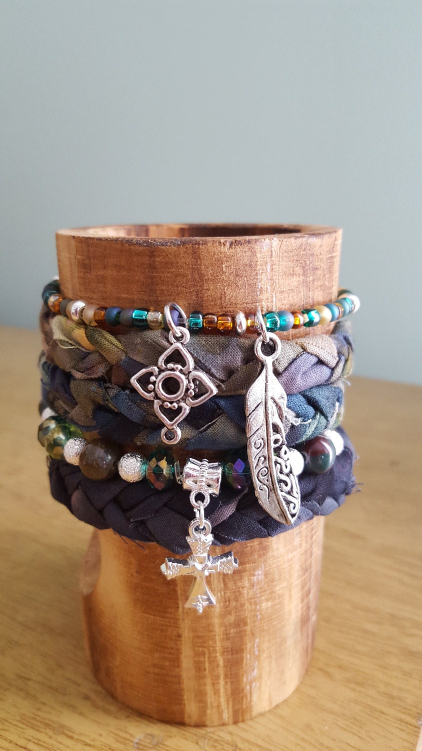 Bracelet Fabric Bracelet Bracelet With Charms by MaraLunaDesign