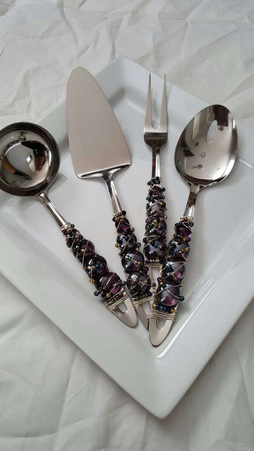 Beaded Serving Utensil Set of 4 by SarabeeDesign on Etsy