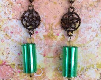 Up-Cycled Green Plastic Bottle Earrings, recycled style