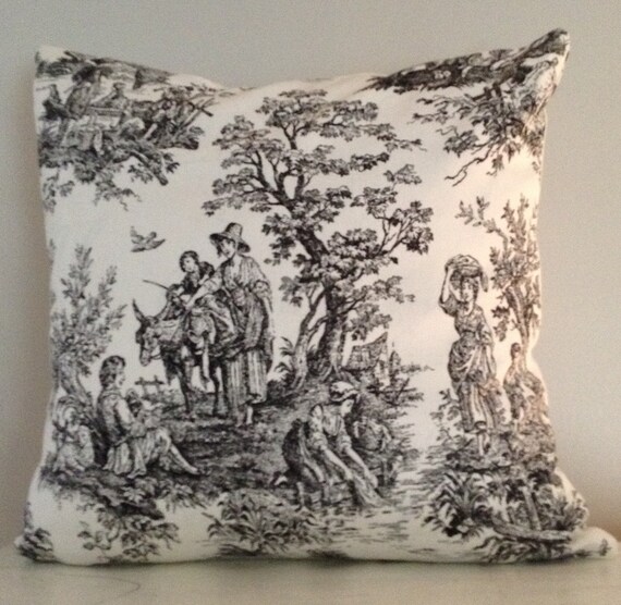 Premier Black and White 18x18 Toile Pillow by TurtleAndTreadle