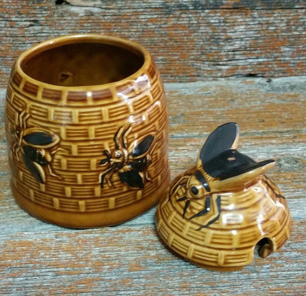 Vintage Ceramic Beehive Honey Pot Vintage Brown Honey Jar