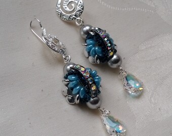 boucles d'oreille "grand butterfly" argent et bleu