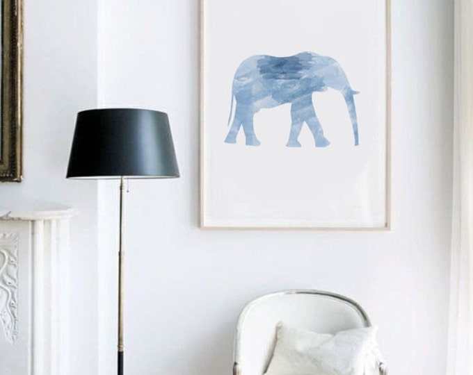 Blue Elephant Poster / Blue Watercolor Elephant Poster / Elephant Wall Art / Ethnic Poster / Ethnic Wall Art / Minimalist Poster