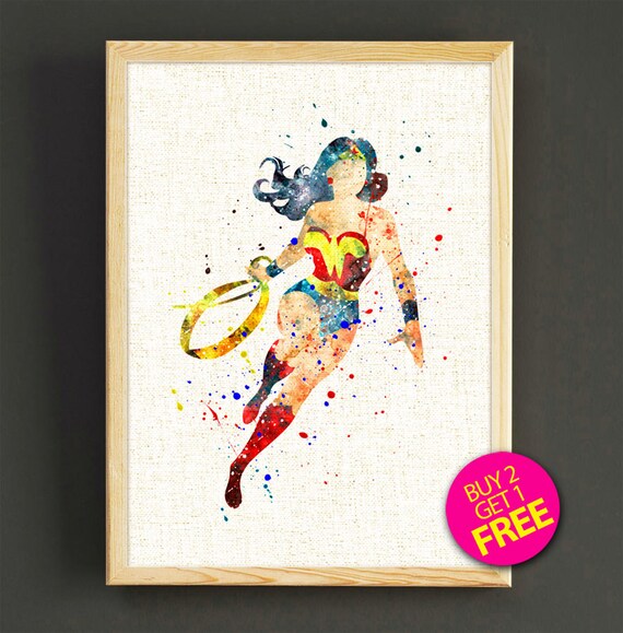 Wonder Woman print, Wonder Woman watercolor print, Wonder Woman Poster, Superhero print, DC comics, Marvel print, wall art, Kids decor -519