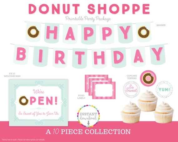 Printable Donut Party Decor Doughnut Birthday Printables