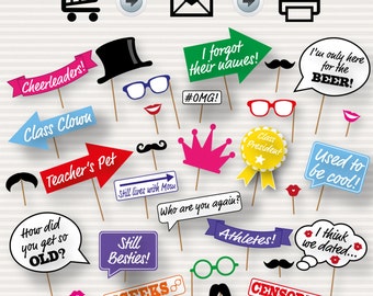 School Reunion Photo Booth PrintableProp - Class Reunion Props - School Reunion Speech Bubble Photo Booth, Instant Download, Party Printable