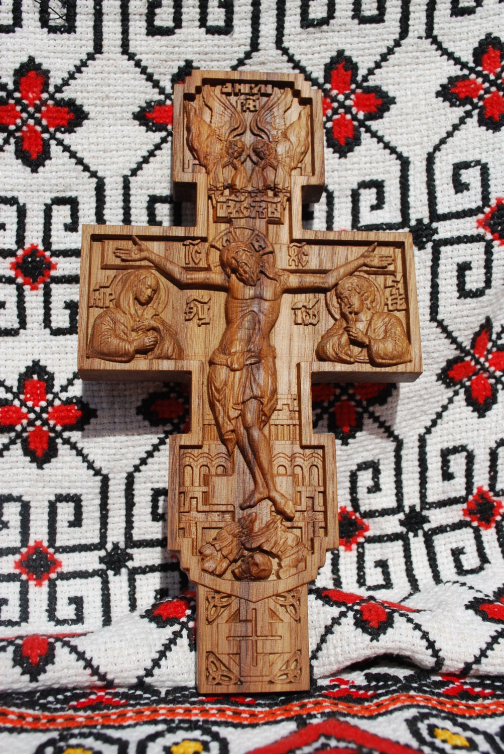 Wall Cross Wood catholic crucifix Wooden Carved Religious