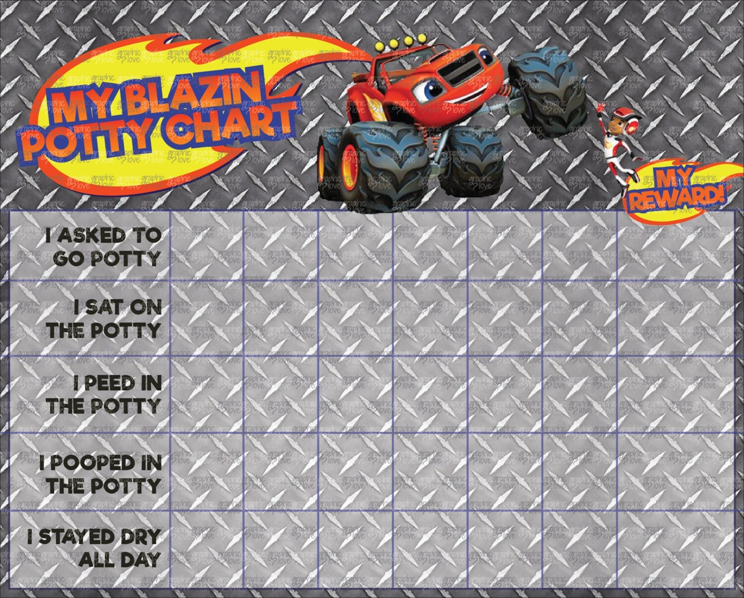 Printable Blaze, Monster Machines Potty Training Chart 