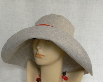 Linen hat, summer hat, Women's hat, Oeko Tex, Beach Set, Wide-brimmed Hat, Beige linen hat, Beige Hat, Women's wide-brimmed hat