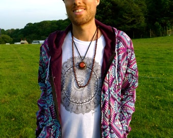 JACKFRUIT Hula Hoodie - Afro Purple - Unisex - Crazy Pattern Aztec Hippy Boho Festival Fresh Prince Retro Psy Party Zip Pocket Hoody Jacket