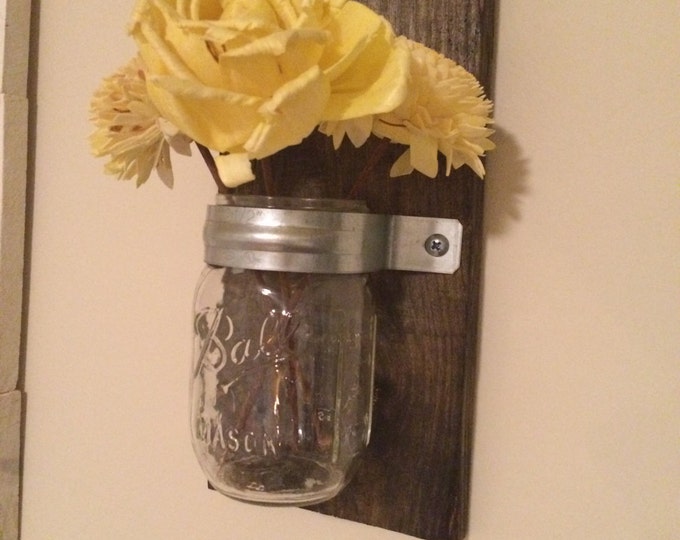 Wood Mason Jar Wall Decor -- Flower vase / candle holders