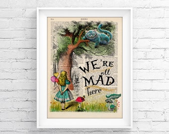 Vintage Illustration Print Decorative Art Book Page Upcycled Page Print - Alice In Wonderland Wall decor Retro Poster Vintage Book print 051