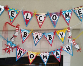 Dr. Seuss Baby Shower Banner, Dr. Seuss Party Supplies, Dr. Seuss Decorations, Cat in the Hat Party, Dr. Seuss Baby Shower Decor