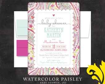 WATERCOLOR PAISLEY . baby shower invitation