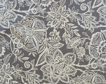 Floral Fabric by the Yard Blue Cream Gray by FabricologyShop