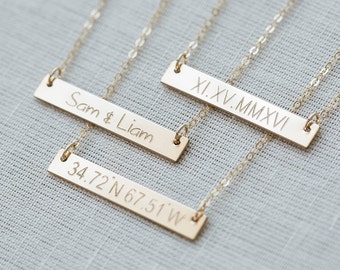 Gold Bar Necklace,Personalized necklace,Custom necklace,Custom Coordinates Necklace,Nameplate Necklace, initial necklace,Monogram Necklace,