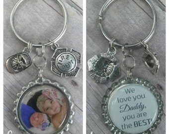 Daddy Keychain - Fireman Gift - Fireman Dad Gift - Custom Photo Gift - Customized Keychain - Gift for Fireman - Birthday Gift - Gift for Him
