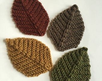 READY TO SHIP Knit Leaf Coasters, Fall Coaster Set, Fall Decor, Drink Coasters, Knit Leaves