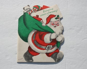 Vintage Marjorie Cooper Santa Claus Card, Die Cut Santa Claus Christmas Card, 1950s 50s USED Cute Christmas Card, Scrap Booking
