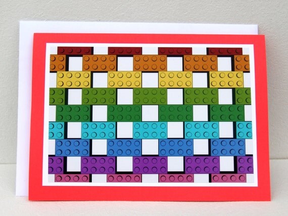 Lego greeting card Colourful lego card Lego blocks by BriteNotes