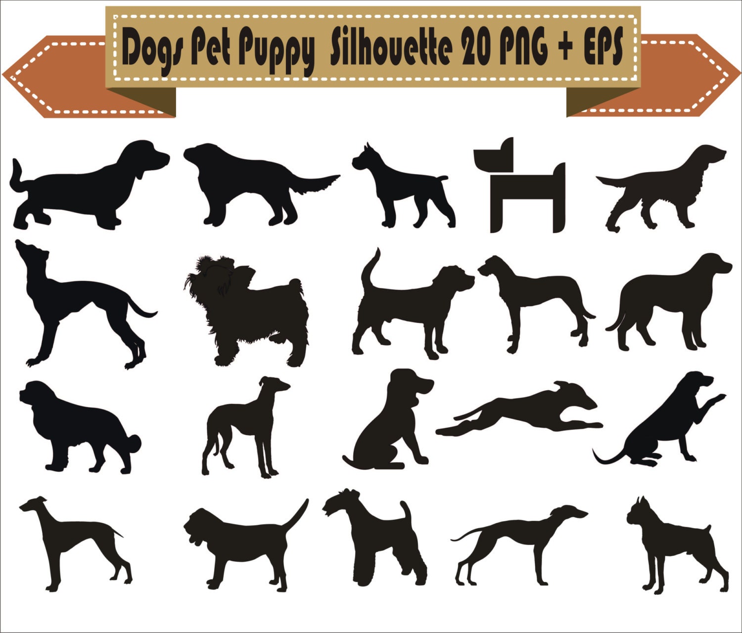 Download Dog Dogs Puppy Pup Pet Dogy Pack Silhouette Vector Clipart PNG