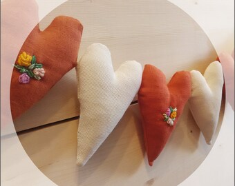 Country heart garland Decorative garland Embroidery decor Embroidery banner Valentine garland Valentine gift Wedding decor Fabric decoration