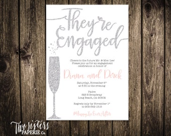 Printable Engagement Party Invitation Silver Glitter - They're Engaged - Engagement Invitation