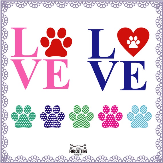 Download Patterned Paw Print Love cut Files SVG DXF EPS. for use in