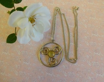 Vintage Moonstone Pendant, Silver Circle of Life Pendant with Chain, Moonstone Pendant, Circle of Life, Artisan Silver Pendant