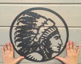 Indian Chief, Native American Decor, American Indian, Indian Headdress, Fixer Upper, HGTV decor, Metal Sign, Metal Decor, Bohemian Art