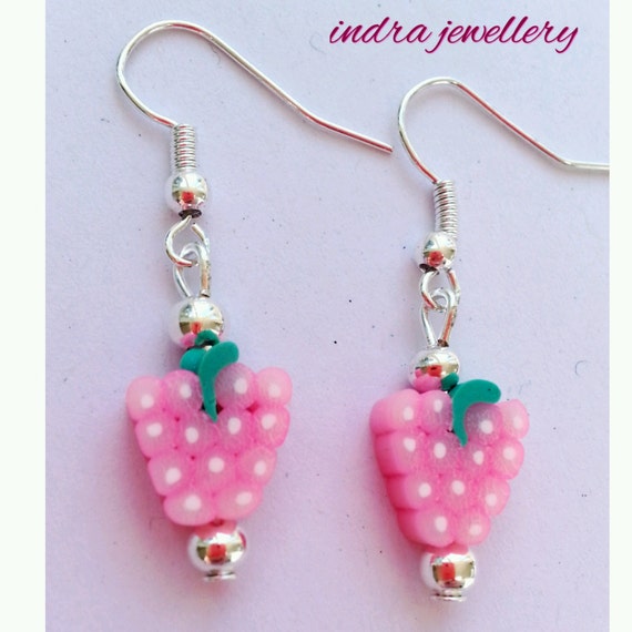grape earrings polymer clay jewelry fruit jewelry pink