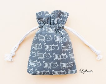 100% hand sewn! Small Cotton Bag - Cats02