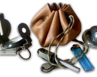 Handmade Leather Bushcraft / Possibles Pouch - drawstring