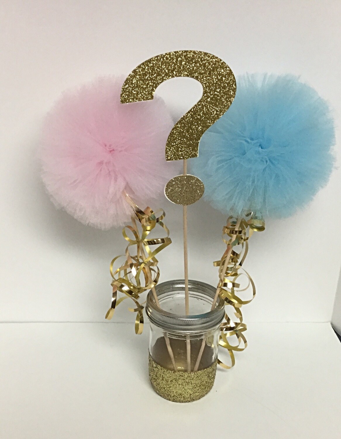 Gender Reveal Tulle Pom pom Centerpieces 6 sets