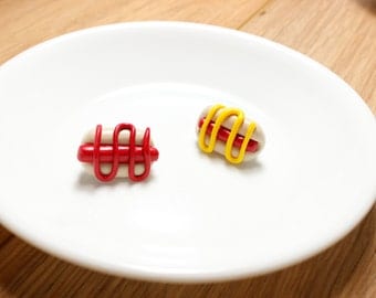 hotdog pin polymer clay cute jewelry accessories best friends brooches mustard ketchup condiments