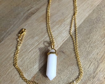 Gold plated necklace with pendant white jade