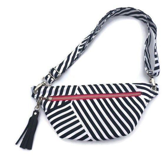 Fanny pack in black and white stripes hip pouch hip bag hip